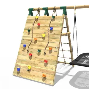 Rebo Beat The Wall Wooden Swing Set with Double up & Over Climbing Wall -Vertex