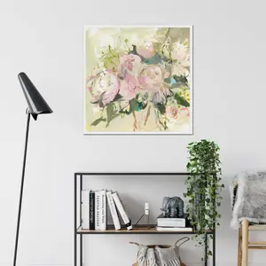 Peonies With Sage by Marilyn Hageman - Painting White Framed Paper Print / 55cm H x 55cm W