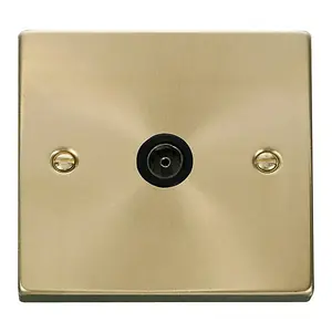 Satin / Brushed Brass 1 Gang Single Coaxial TV Socket - Black Trim - SE Home