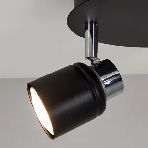 ValueLights Benton Modern Black 3 Way Round Plate Ceiling Spotlight