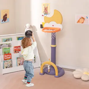 COSTWAY 4-In-1 Kids Basketball Hoop Adjustable Height Kids Sports Center