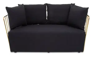 Interiors by Premier 2 Seat Black Fabric Sofa, Gold Finish Steel Frame Accent Sofa, Lounge Sofa with 4 Cushions,  Wireframe Sofa