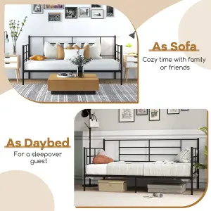 Costway Single Size Metal Sofa Bed Single Platform Bed Daybed w/ Arms & Back