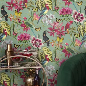 Envy Paradiso Multicolour Floral Smooth Wallpaper Sample