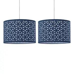 First Choice Lighting Set of 2 Navy Blue Laser Cut 33cm Pendant Lightshades