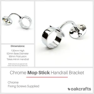 Oakcrafts - Chrome Handrail Bracket Mop Stick Design with Arm 44mm