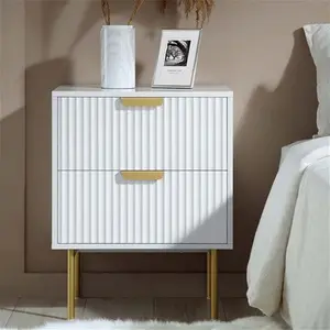 Richmond Ridged 2 Drawer Bedside Table, Matte White - Daals - Bedside Table