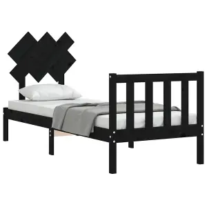 Berkfield Bed Frame with Headboard Black Small Single Solid Wood