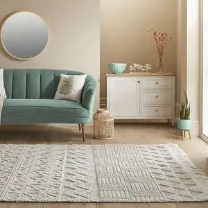 Ivory Geometric Kilim Luxurious Modern Easy to clean Rug for Dining Room Bed Room and Living Room-200cm X 280cm