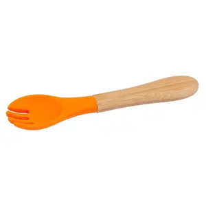 Bamboo Baby Weaning Fork with Silicone Tip - Orange