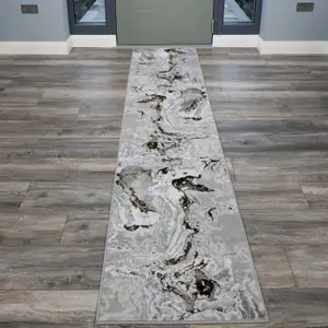 Silver Gold Metallic Modern Marble Living Runner Rug 70x240cm