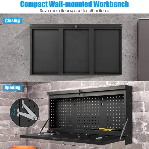 Costway 2-in-1 Wall Control Pegboard Tool Organizer Wall-mounted Folding Workbench