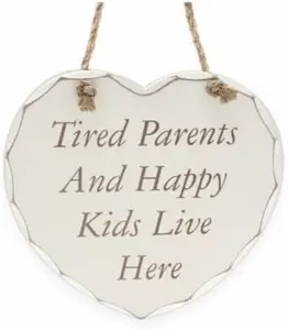 Hanging Wooden Heart Shaped Plaque Decoration Home Message Dinner Choices Tired Parents & Happy Kids Live Here