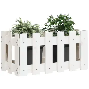 Berkfield Garden Planter with Fence Design White 60x30x30 cm Solid Wood Pine