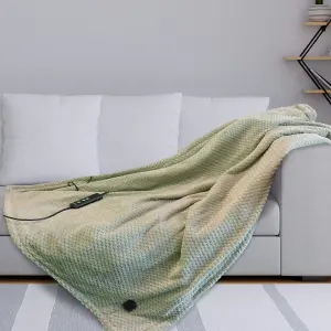 Schallen Luxury Waffle Soft Heated Warm Throw Over Blanket with Timer & 10 Heat Settings - Waffle Sage Green