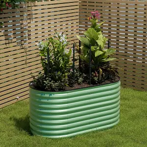 Light Green Oval Garden Two-grid Metal Raised Bed Galvanized Raised Planter Box Outdoor Raised Garden Bed Kit