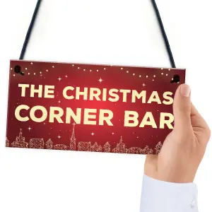 Red Ocean Christmas Corner Bar Novelty Bar Sign For Home Gin Wine Cocktail Gift Hanging Plaque