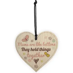 Red Ocean Mums Are Like Buttons Mum Mummy Mother Gift Wooden Hanging Heart Sign Present Love Thank You