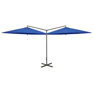 Berkfield Double Parasol with Steel Pole Azure Blue 600 cm