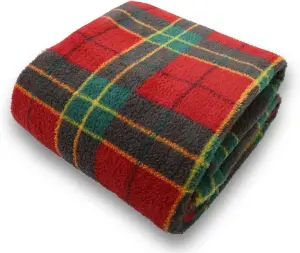 Tartan Check Pattern Luxurious Throws Super Soft Warm Cosy Teddy Sherpa Fleece Sofa and Bed Fleece Blankets Red (150x200CM)