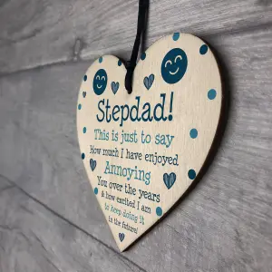 Funny Joke Step Dad Gift For Fathers Day Birthday Wood Heart Humorous Gift For Him