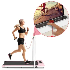 2 in 1 Folding Treadmill, Under Desk Electric Treadmill, Walking and Jogging for Home&Office(Pink)