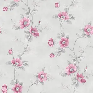 Galerie Rose Garden Silver Grey Pretty Floral Smooth Wallpaper