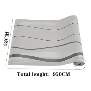 Silver Grey Non Woven Patterned Wallpaper Wavy Striped Wallpaper Roll 5m²