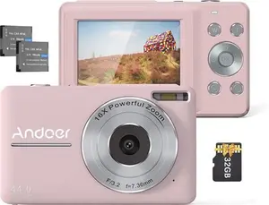 Andoer Digital Camera Pink Digital Camera With 2Pcs Rechargeable Batterie 32Gb Memory Card 1080P 44m Hd 16X Digital Zoom Anti-Shake Auto Focus 2.5