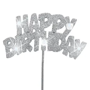 Unique Party Flashing Happy Birthday Cake Topper Silver (One Size)