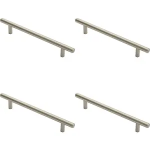 4x Round T Bar Cabinet Pull Handle 220 x 12mm 160mm Fixing Centres Satin Nickel