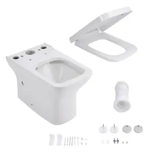 White 2-Piece Simple Elongated Square Toilet with Dual Flush