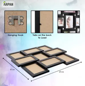 Arpan MDF Multi Aperture Picture Photo Frame, Holds 9 x 6 x 4 Photos, Best Gifting Frame, Family Frame (Black Frame)