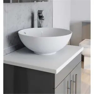 Bathroom 2-Drawer Wall Hung Vanity Unit with Sit-On Basin and Worktop 600mm Wide - Storm Grey Gloss  - Brassware Not Included