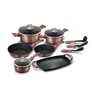 Berlinger Haus 12 Pcs Cookware Set Grill Rose No Stick Pots Pans Induction Tools