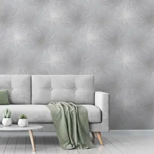 Gold Cosmo Grey Glitter effect Floral Textured Wallpaper