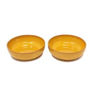 Selena Glazed Hand Dipped Kitchen Dining Set of 2 Shallow Bowls Orange (Diam) 14cm