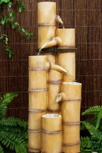 Primrose Ginko 5-Tier Bamboo Garden Water Feature for Indoor & Outdoor Use H88cm