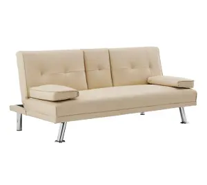 Manhattan 2 Seater Faux Leather Click Clack Sofa Bed - Cream