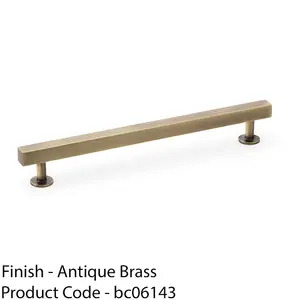 Straight Square Bar Pull Handle - Antique Brass 192mm Centres SOLID BRASS Drawer