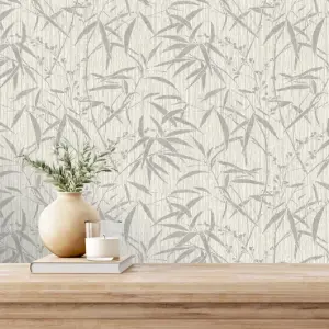 Rasch Bamboo Manila Tropical White & Grey Wallpaper 284873