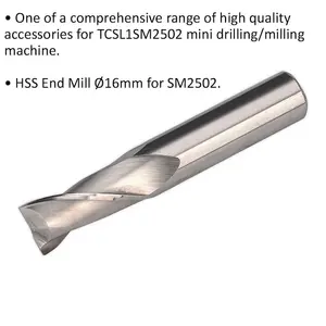 16mm HSS End Mill 2 Flute - Suitable for ys08796 Mini Drilling & Milling Machine