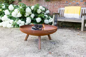 Primrose Corten Steel Fire Bowl With Round Legs 80cm Round