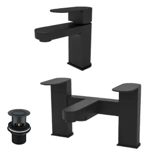 Nes Home Kevon Mono Basin Mixer, Bath Filler & Waste Matte Black