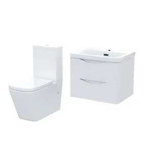 Nes Home Merton 600mm Wall Hung Gloss White Vanity Basin & Rimless Close Coupled Toilet