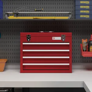 DURHAND Lockable 4 Drawer Tool Chest with Ball Bearing Slide Drawers Red