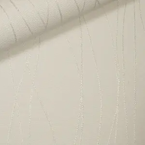 White Sliver Glitter Metallic Thin Lines Waves Textured Wallpaper