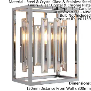 Glass Wall Light Clear Crystal & Chrome Plate 40W E14 Dimmable Living Room