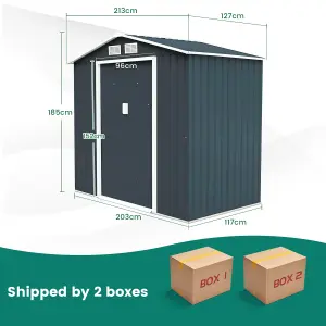 Costway 7 x 4 FT Galvanized Metal Garden Shed with Foundation Tool Storage House w/ Sliding Door