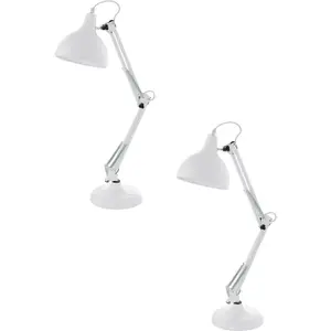 2 PACK Table Desk Lamp Adjustable Colour White Flexible In Line Switch E27 40W